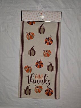 Give Thanks Pumpkin Table Runner - Neutral with Orange and Brown Accents